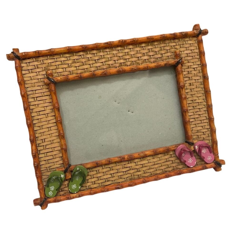 Resin Wicker Look Picture Photo Frame Sandals Beach Tropical Vacation 3.5 x 5.5